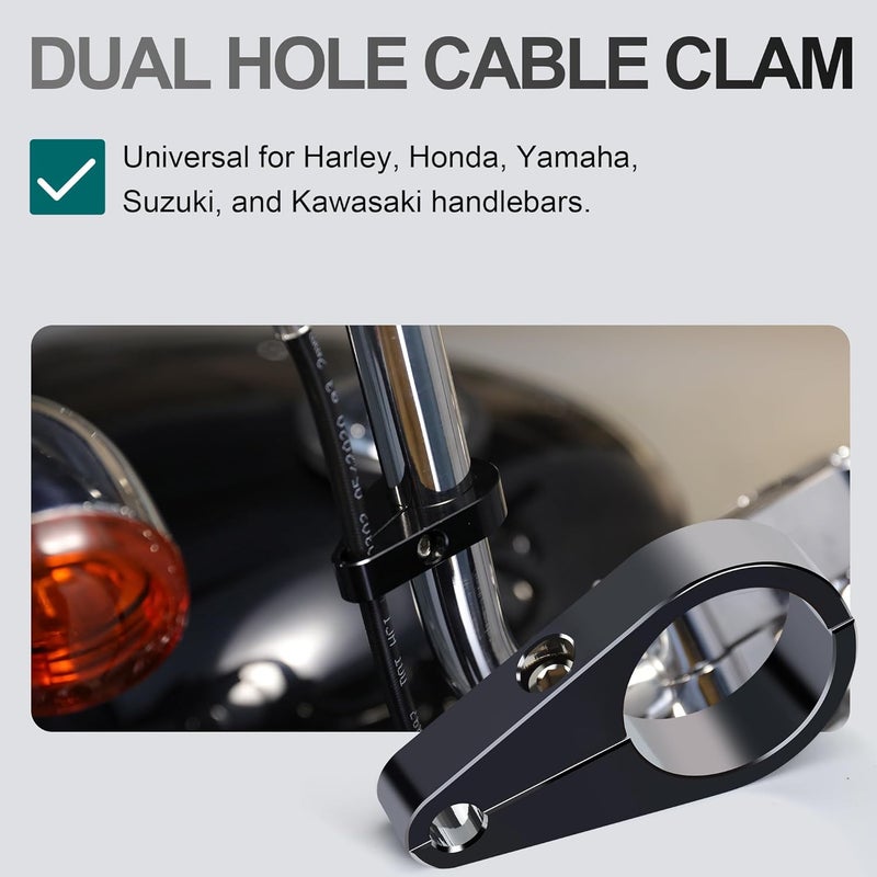 MoKitDora 1.5" Handlebar or Frame Mount Throttle Clutch Cable Clamp or Brake Line Clips for Harley 2 Pack, Black - Image 2